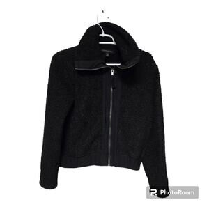 Banana Republic Black Sherpa Fleece Jacket Zip Front Cozy XS